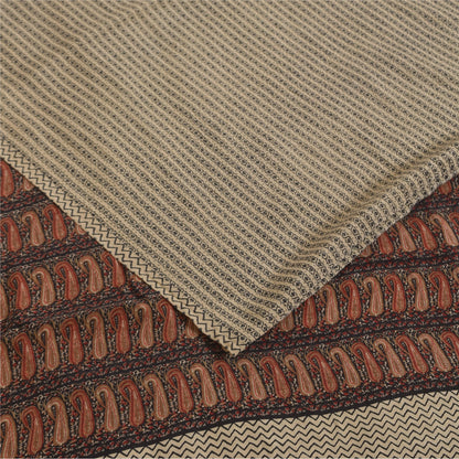 Sanskriti Vintage Sarier Elfenben Ren Crepe Silke Trykt Sari 5+ yard Håndværksstof