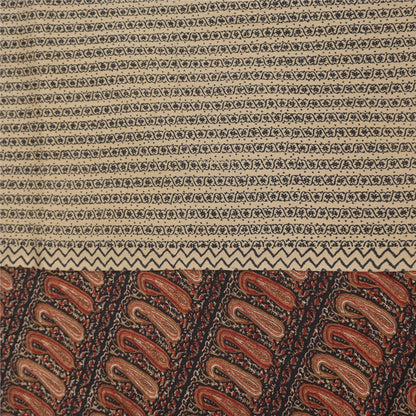 Sanskriti Vintage Sarier Elfenben Ren Crepe Silke Trykt Sari 5+ yard Håndværksstof