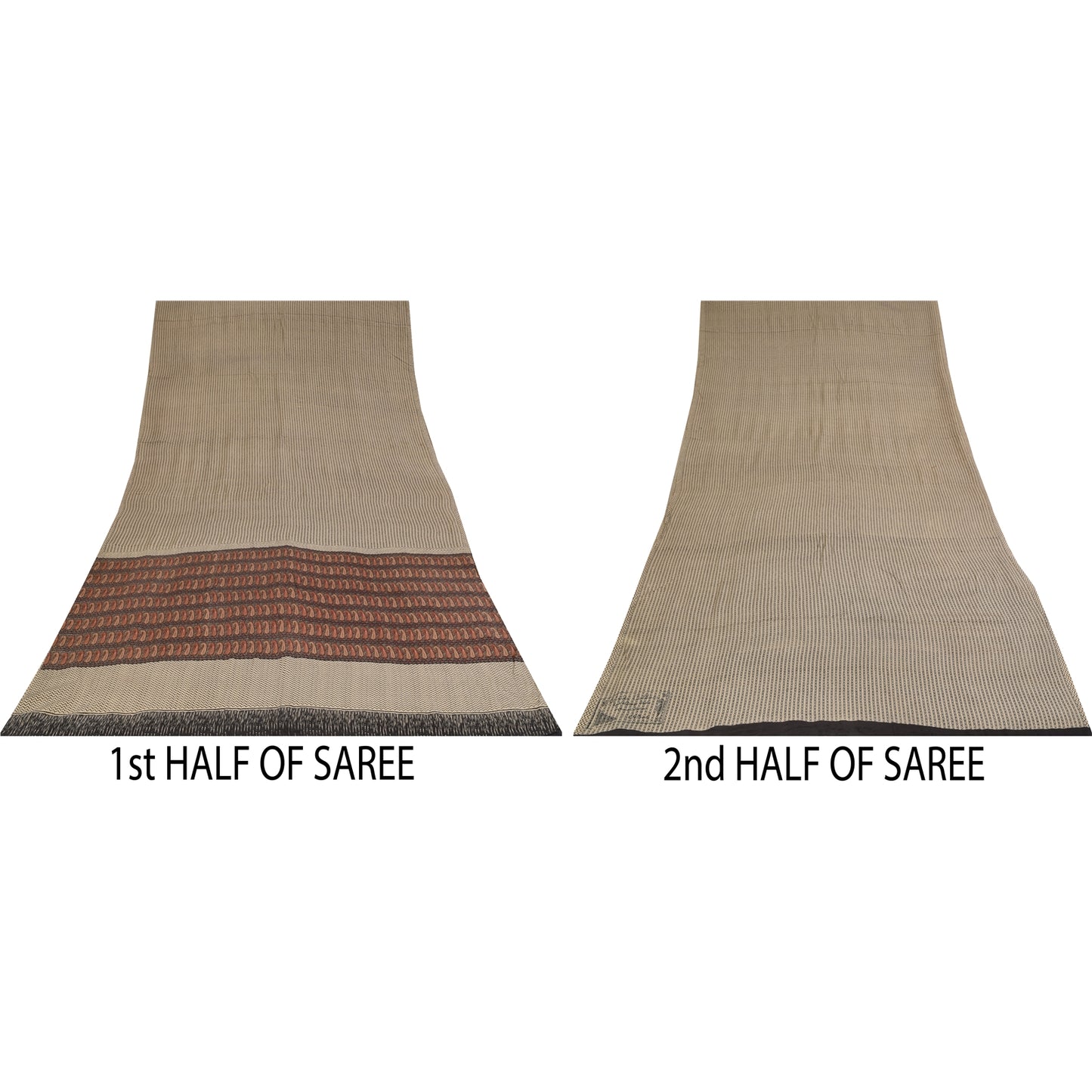 Sanskriti Vintage Sarier Elfenben Ren Crepe Silke Trykt Sari 5+ yard Håndværksstof