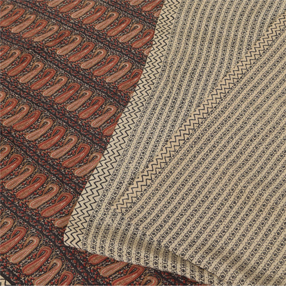 Sanskriti Vintage Sarier Elfenben Ren Crepe Silke Trykt Sari 5+ yard Håndværksstof