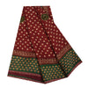 Sanskriti Vintage Sarees Red Hand Beaded Pure Crepe Print Sari 5+yd Craft Fabric