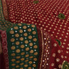 Sanskriti Vintage Sarees Red Hand Beaded Pure Crepe Print Sari 5+yd Craft Fabric