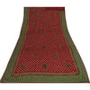 Sanskriti Vintage Sarees Red Hand Beaded Pure Crepe Print Sari 5+yd Craft Fabric