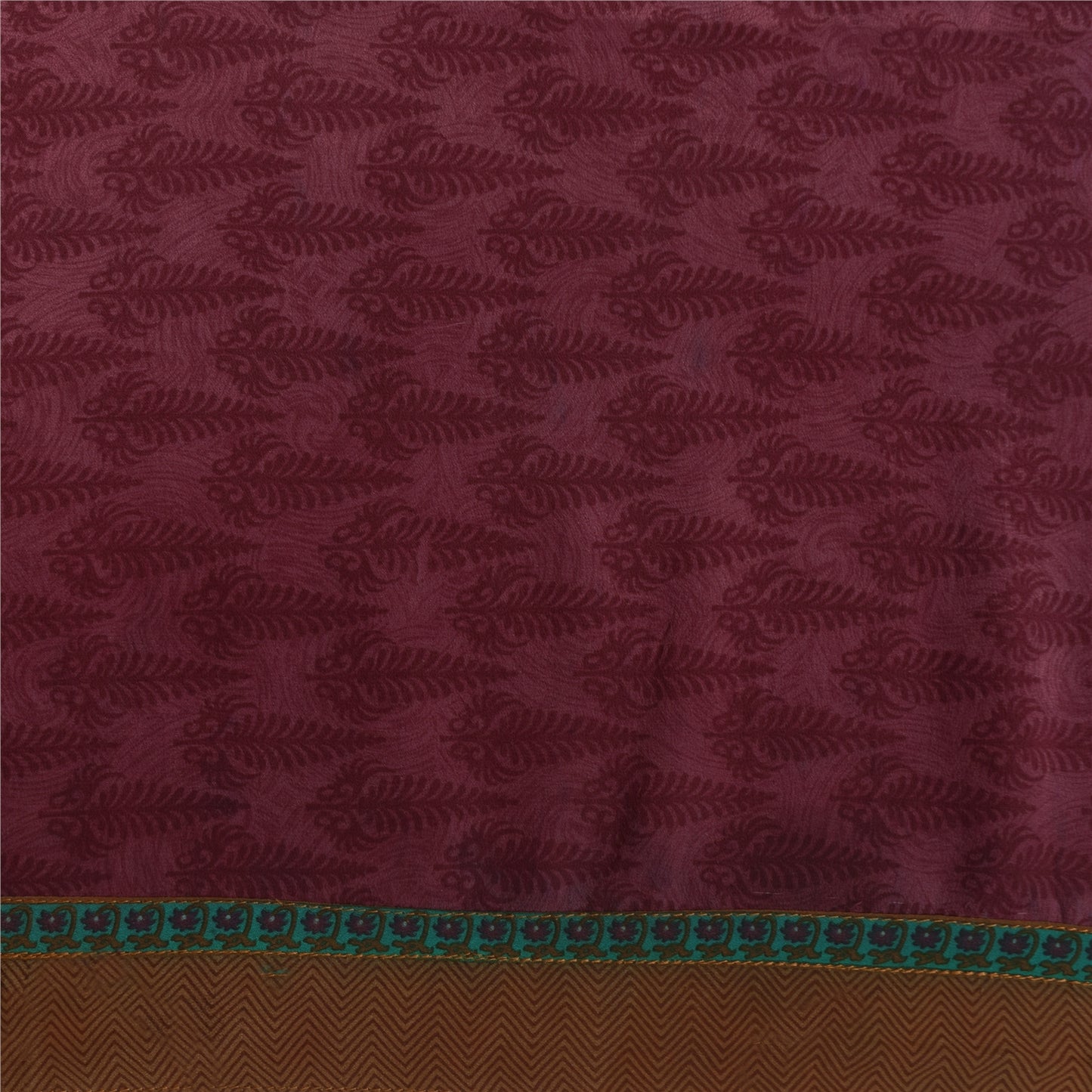 Sanskriti Vintage Sarees Purple Pure Crepe Silk Printed Sari 5+yd Craft Fabric