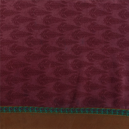 Sanskriti Vintage Sarees Purple Pure Crepe Silk Printed Sari 5+yd Craft Fabric