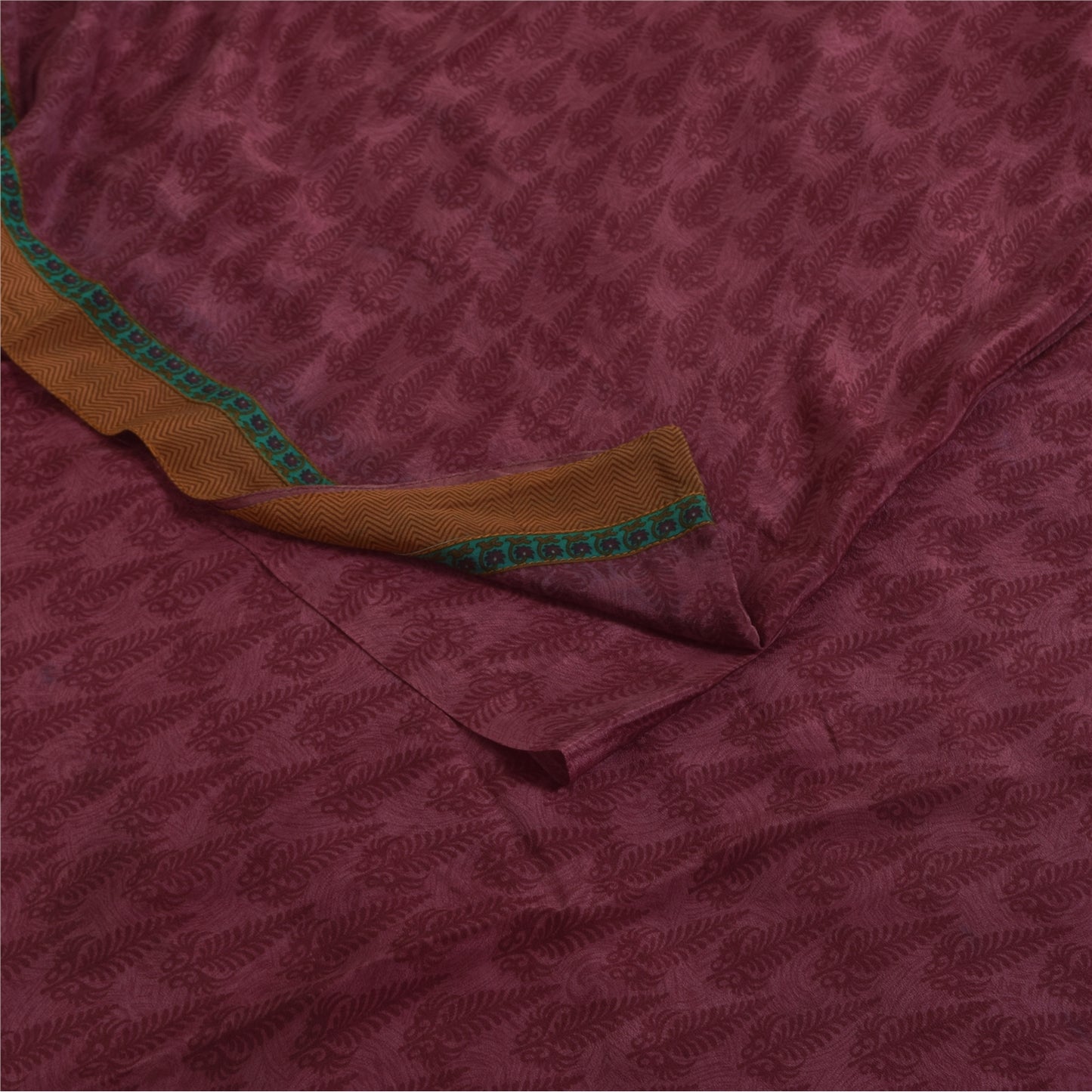Sanskriti Vintage Sarees Purple Pure Crepe Silk Printed Sari 5+yd Craft Fabric