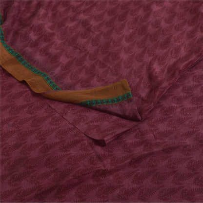 Sanskriti Vintage Sarees Purple Pure Crepe Silk Printed Sari 5+yd Craft Fabric
