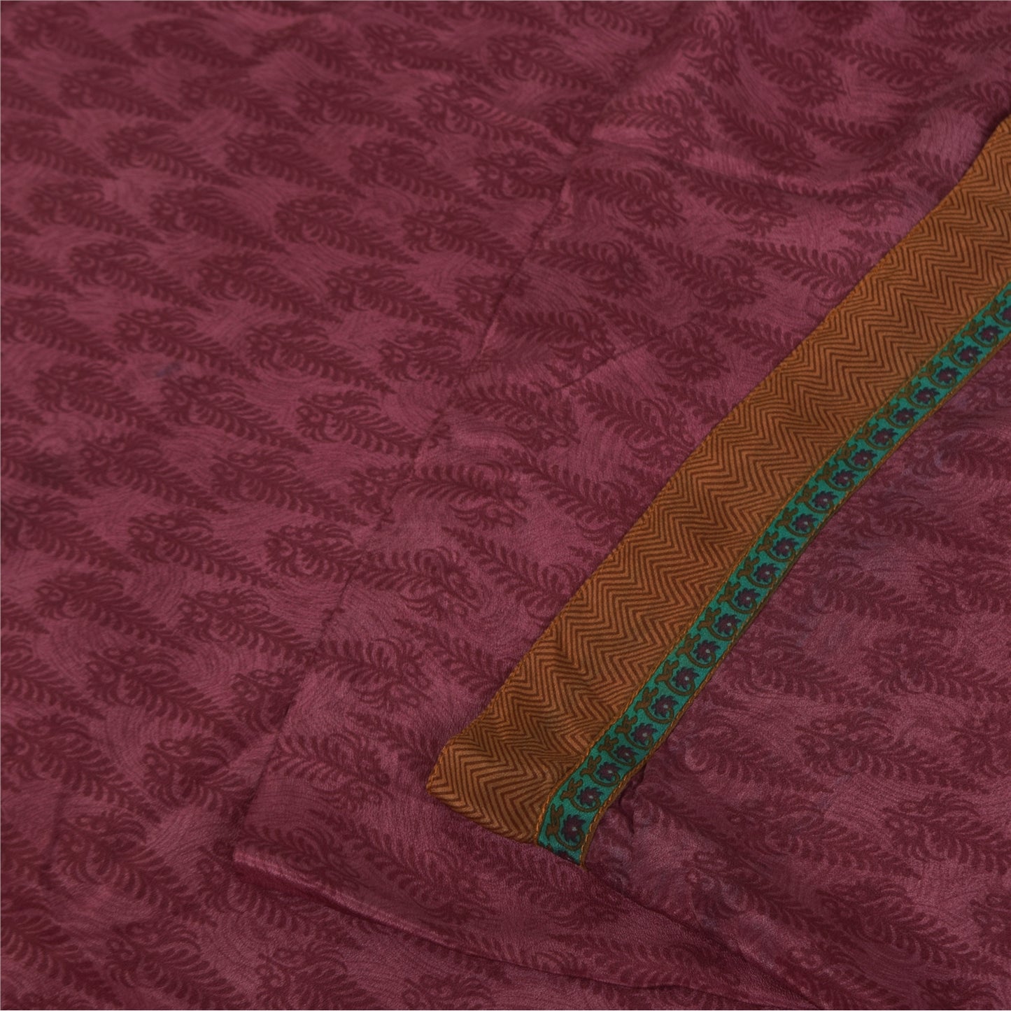 Sanskriti Vintage Sarees Purple Pure Crepe Silk Printed Sari 5+yd Craft Fabric