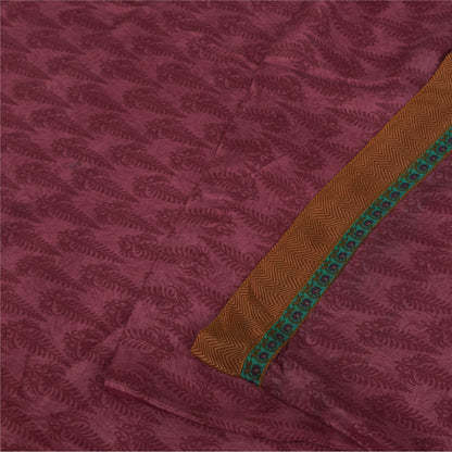 Sanskriti Vintage Sarees Purple Pure Crepe Silk Printed Sari 5+yd Craft Fabric