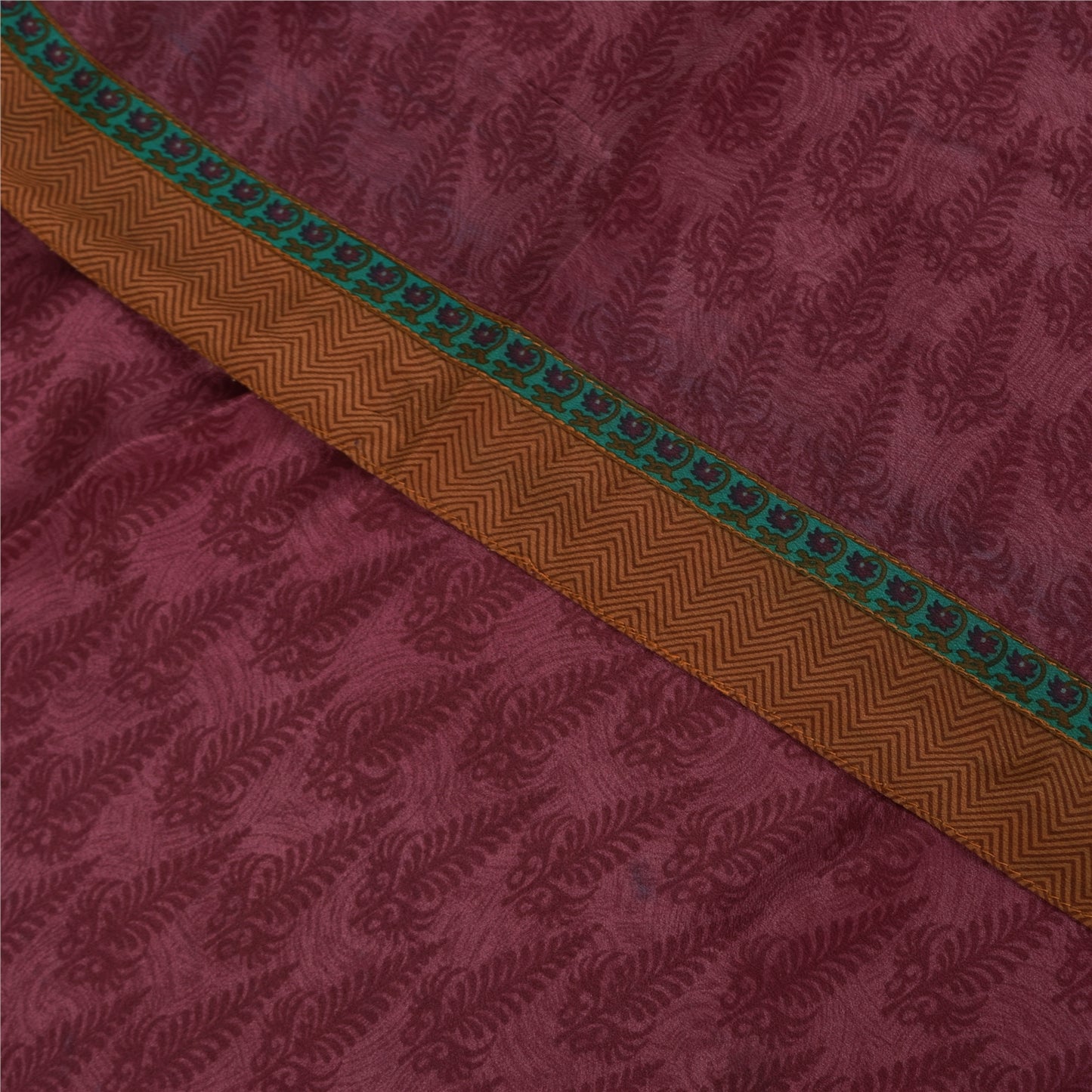 Sanskriti Vintage Sarees Purple Pure Crepe Silk Printed Sari 5+yd Craft Fabric