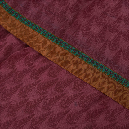 Sanskriti Vintage Sarees Purple Pure Crepe Silk Printed Sari 5+yd Craft Fabric