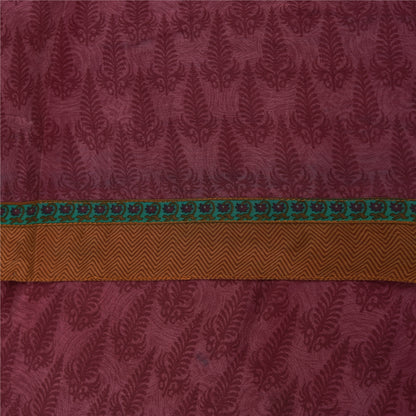 Sanskriti Vintage Sarees Purple Pure Crepe Silk Printed Sari 5+yd Craft Fabric