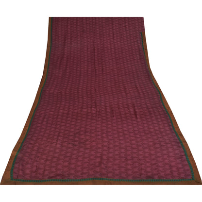 Sanskriti Vintage Sarees Purple Pure Crepe Silk Printed Sari 5+yd Craft Fabric