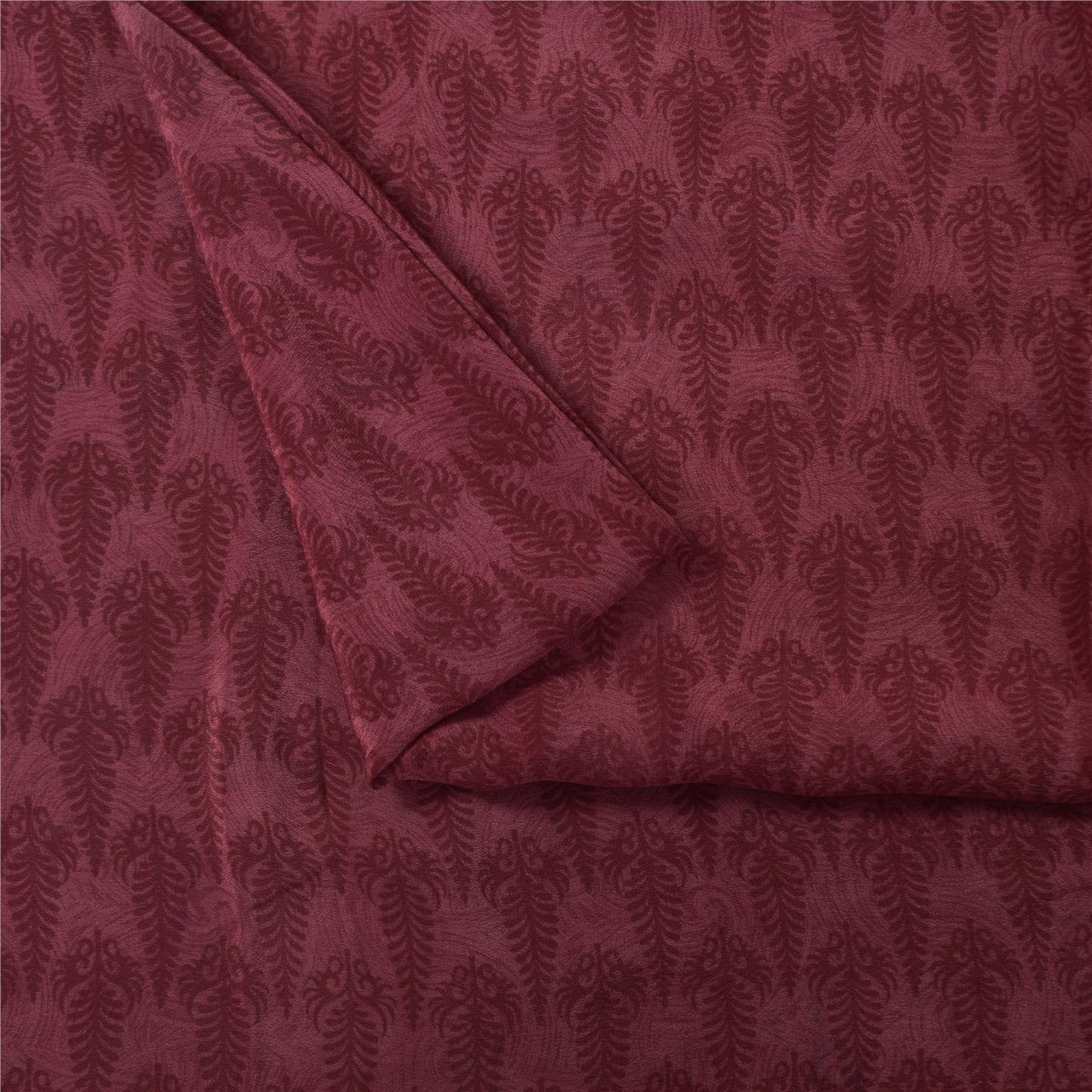 Sanskriti Vintage Sarees Purple Pure Crepe Silk Printed Sari 5+yd Craft Fabric