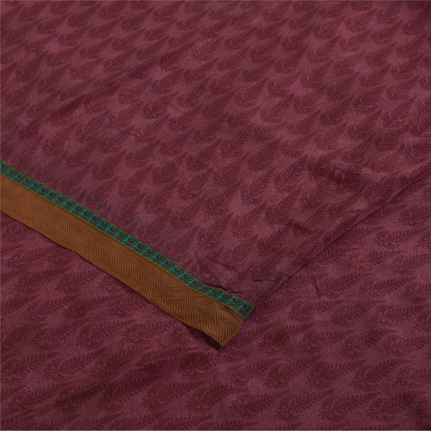 Sanskriti Vintage Sarees Purple Pure Crepe Silk Printed Sari 5+yd Craft Fabric