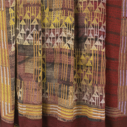 Sanskriti Vintage Sarees Red Pure Crepe Geometric Printed Sari 5+yd Craft Fabric