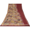 Sanskriti Vintage Sarees Red Pure Crepe Geometric Printed Sari 5+yd Craft Fabric