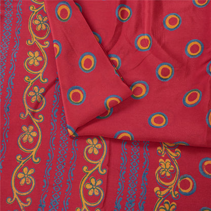 Sanskriti Vintage Sarees PinkPure Crepe Silk Circle Print Sari 6+yd Craft Fabric