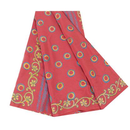 Sanskriti Vintage Sarees PinkPure Crepe Silk Circle Print Sari 6+yd Craft Fabric