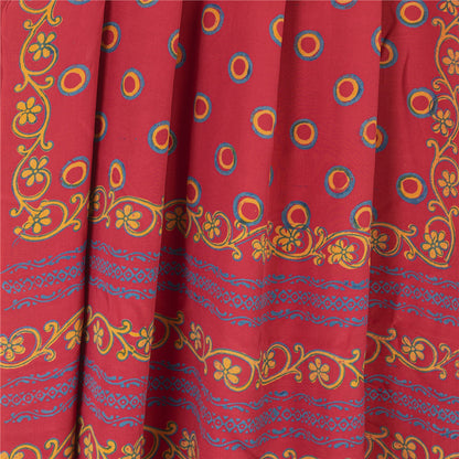 Sanskriti Vintage Sarees PinkPure Crepe Silk Circle Print Sari 6+yd Craft Fabric