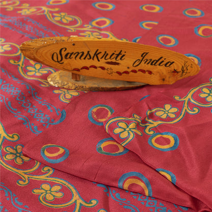 Sanskriti Vintage Sarees PinkPure Crepe Silk Circle Print Sari 6+yd Craft Fabric