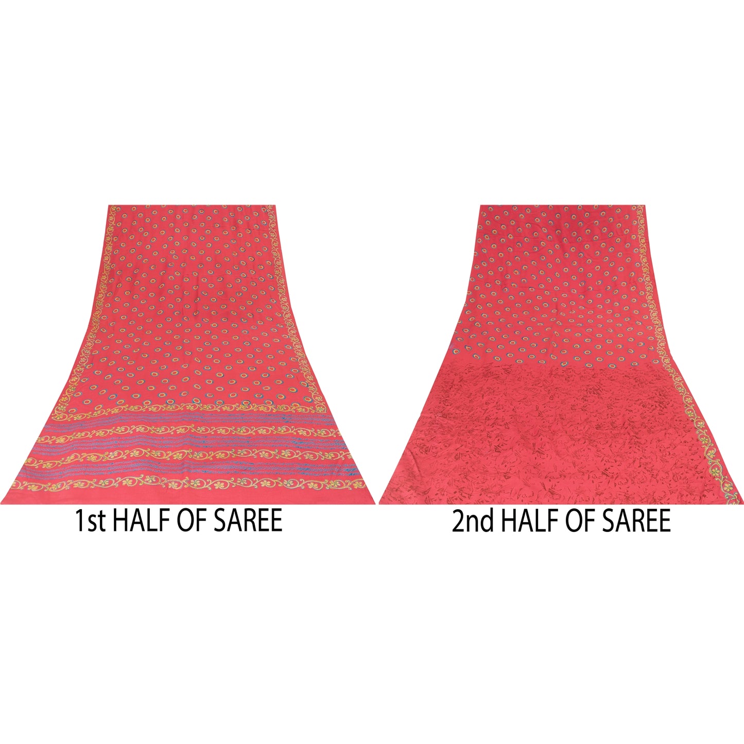 Sanskriti Vintage Sarees PinkPure Crepe Silk Circle Print Sari 6+yd Craft Fabric