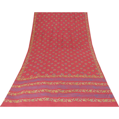 Sanskriti Vintage Sarees PinkPure Crepe Silk Circle Print Sari 6+yd Craft Fabric