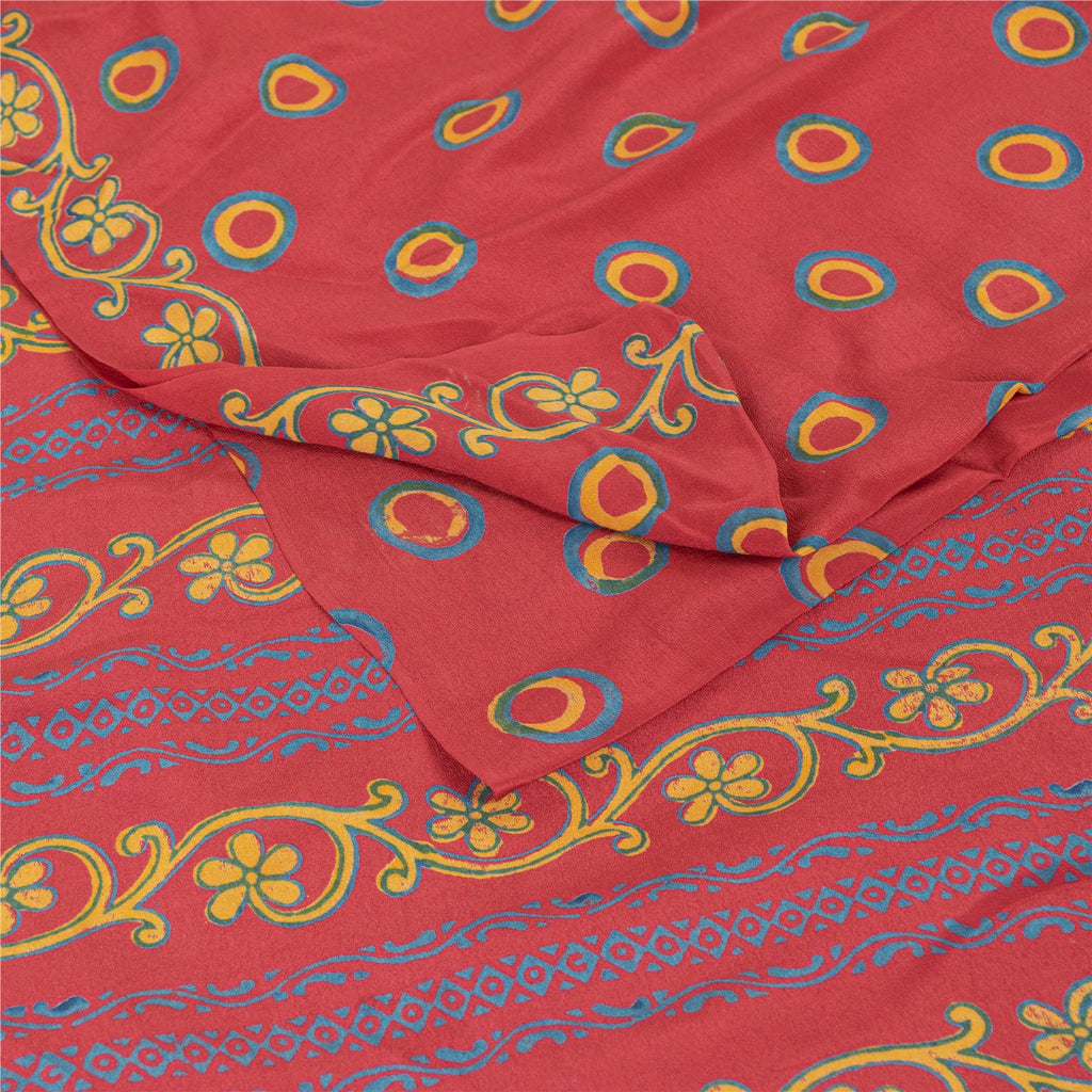 Sanskriti Vintage Sarees PinkPure Crepe Silk Circle Print Sari 6+yd Craft Fabric