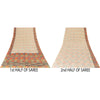 Sanskriti Vintage Sarees Ivory Pure Crepe Geometric Print Sari 5+yd Craft Fabric