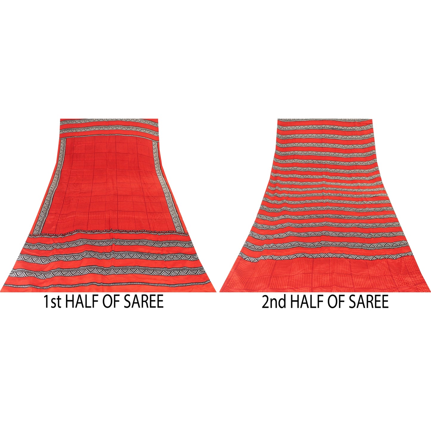 Sanskriti Vintage Sarees Red Pure Crepe Geometric Printed Sari 6+yd Craft Fabric