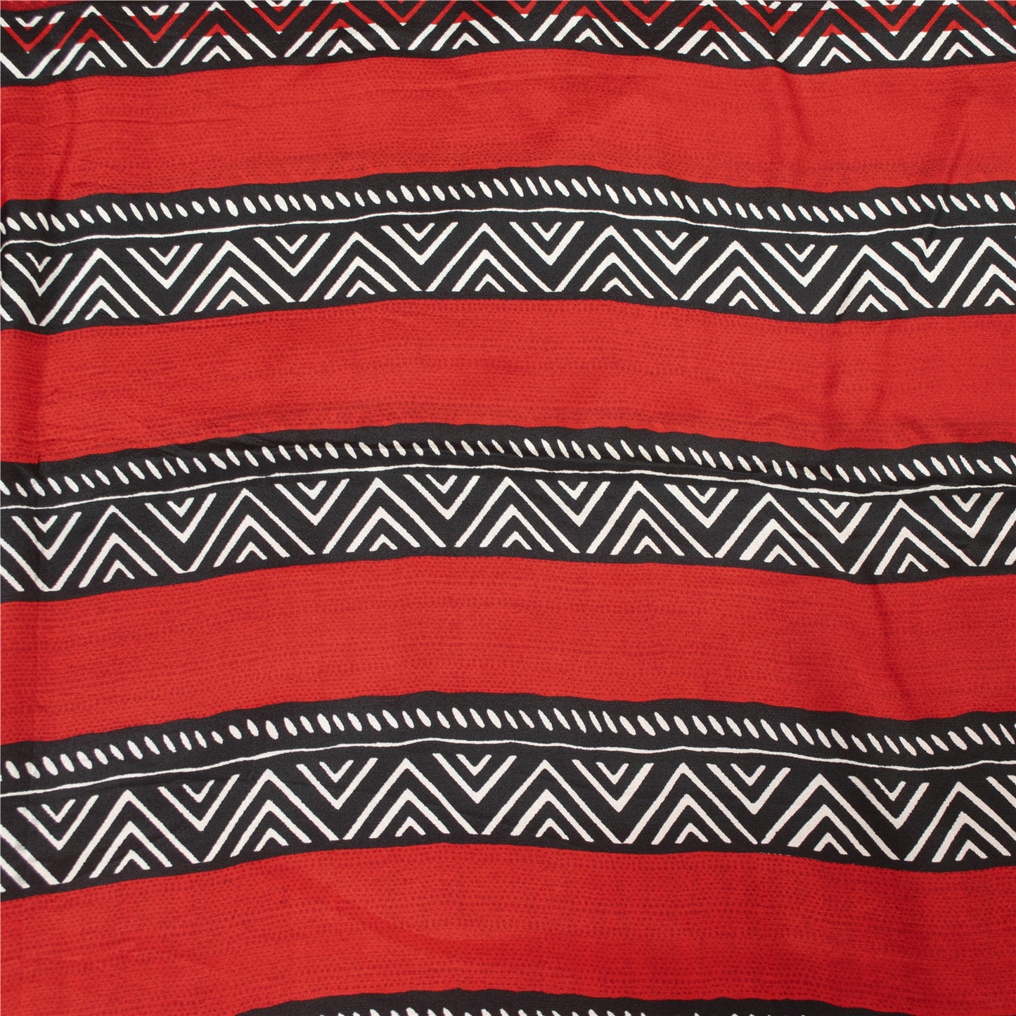 Sanskriti Vintage Sarees Red Pure Crepe Geometric Printed Sari 6+yd Craft Fabric