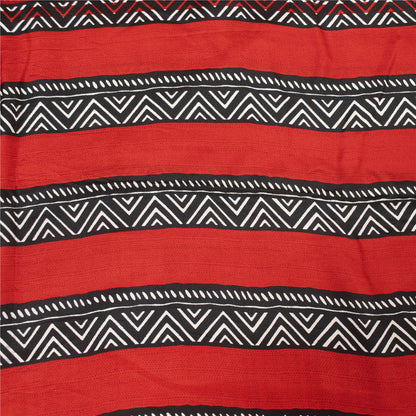 Sanskriti Vintage Sarees Red Pure Crepe Geometric Printed Sari 6+yd Craft Fabric
