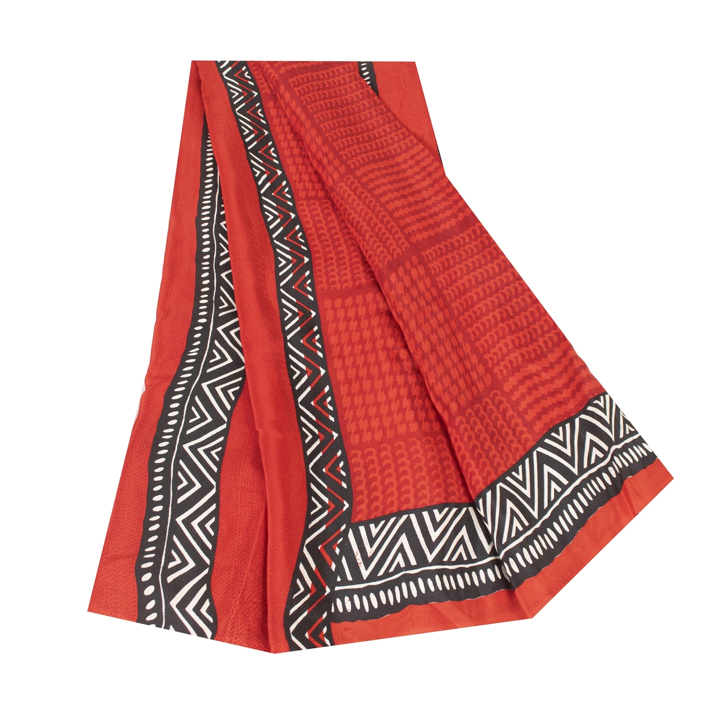 Sanskriti Vintage Sarees Red Pure Crepe Geometric Printed Sari 6+yd Craft Fabric