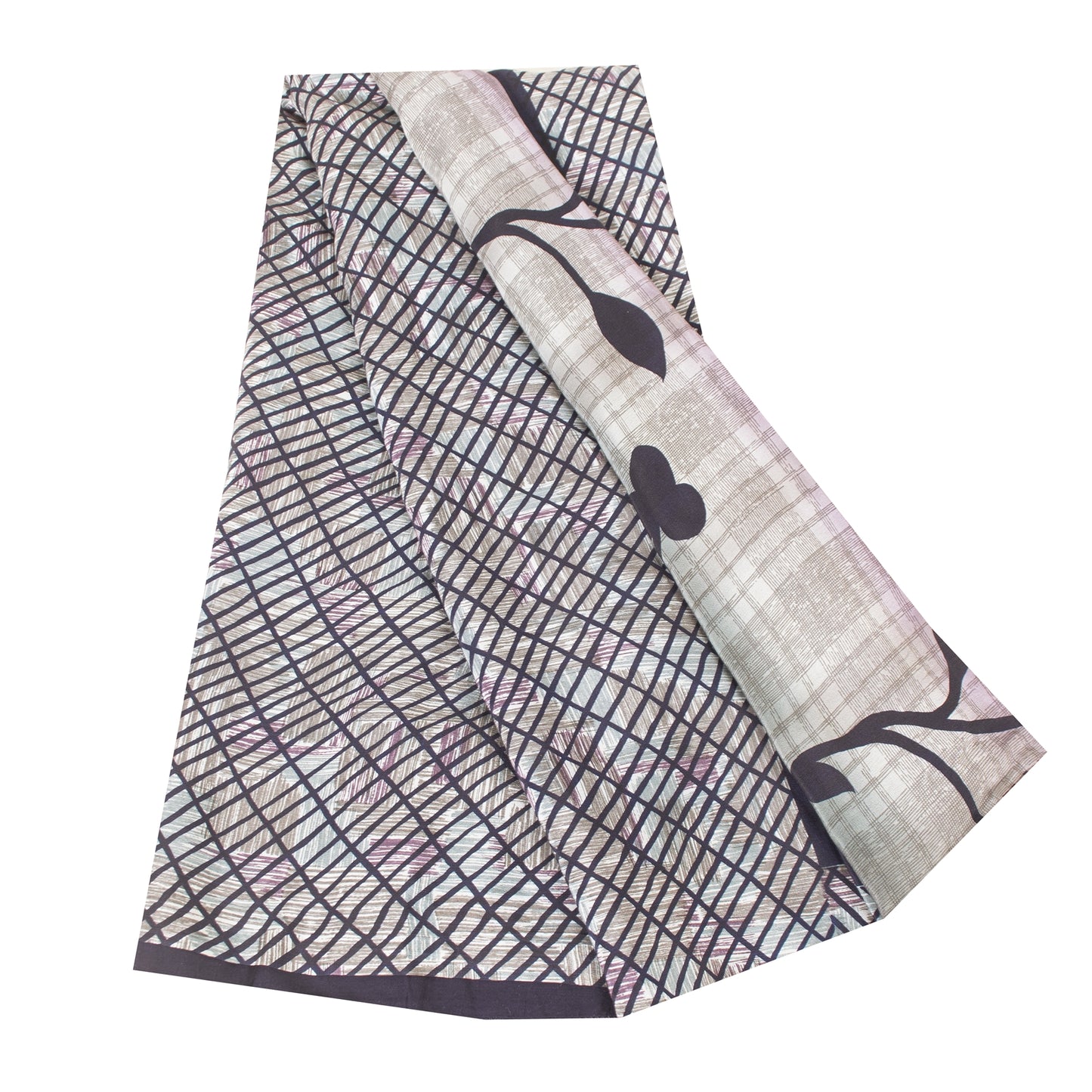 Sanskriti Vintage Sarees Blue Pure Crepe Lines & Floral Printed Sari 5+yd Fabric