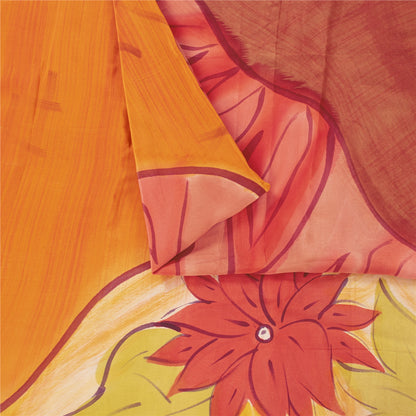 Sanskriti Vintage Sarees Mustard Pure Crepe Silk Printed Sari 5+yd Craft Fabric