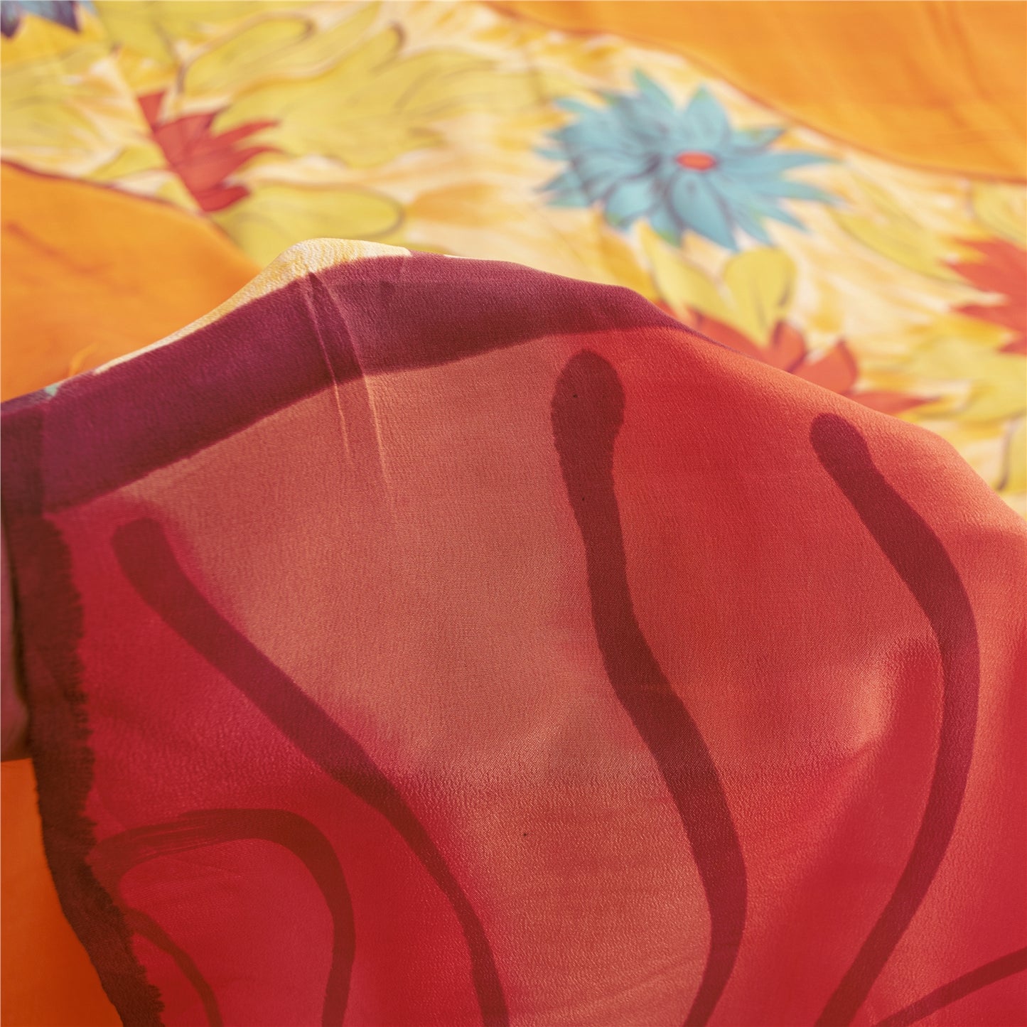 Sanskriti Vintage Sarees Mustard Pure Crepe Silk Printed Sari 5+yd Craft Fabric