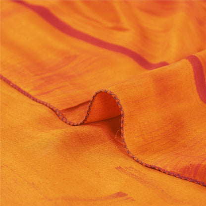 Sanskriti Vintage Sarees Mustard Pure Crepe Silk Printed Sari 5+yd Craft Fabric