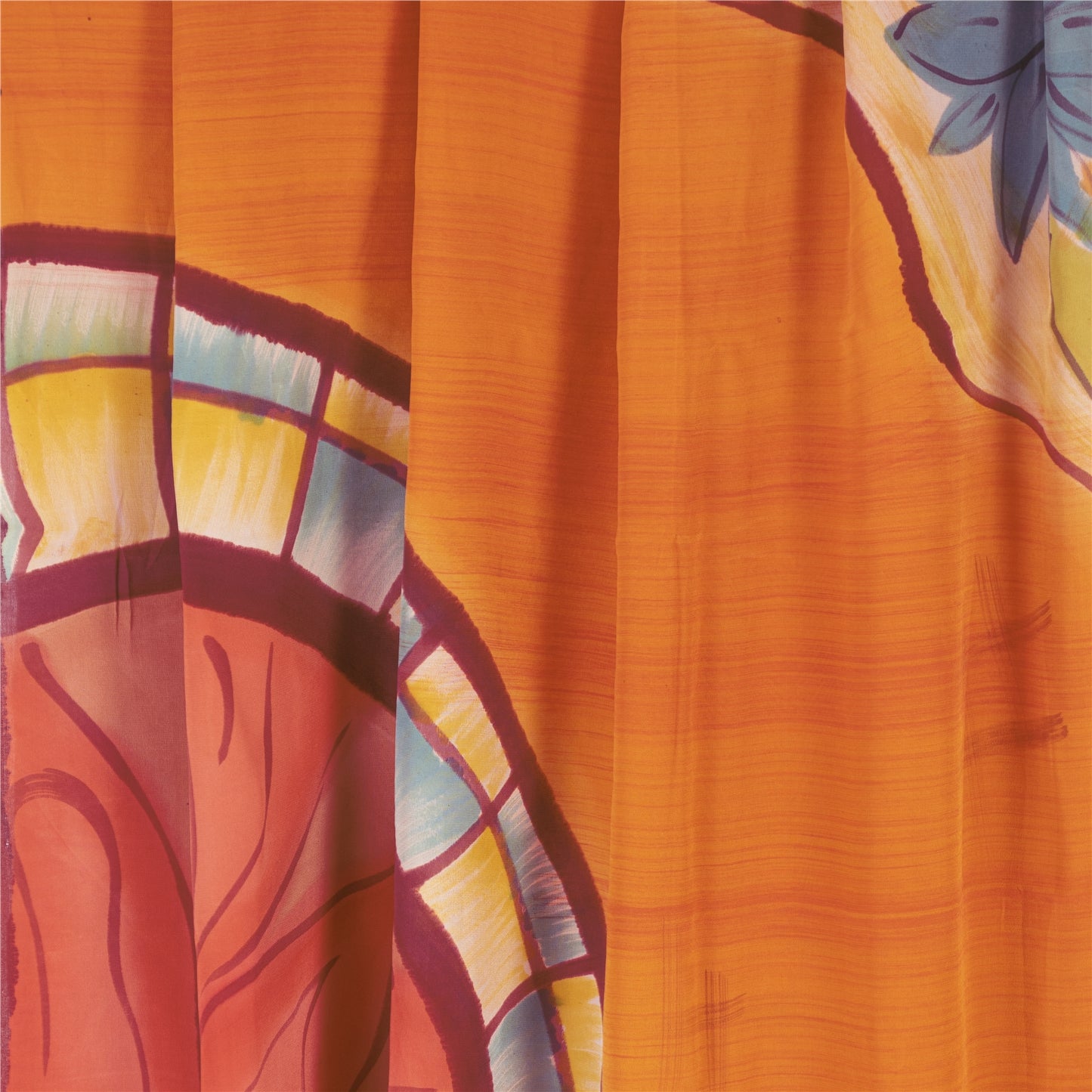 Sanskriti Vintage Sarees Mustard Pure Crepe Silk Printed Sari 5+yd Craft Fabric