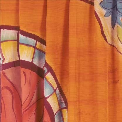 Sanskriti Vintage Sarees Mustard Pure Crepe Silk Printed Sari 5+yd Craft Fabric