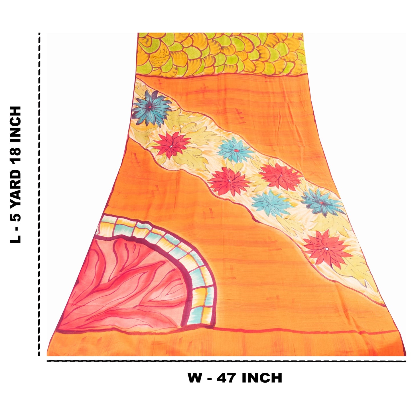 Sanskriti Vintage Sarees Mustard Pure Crepe Silk Printed Sari 5+yd Craft Fabric