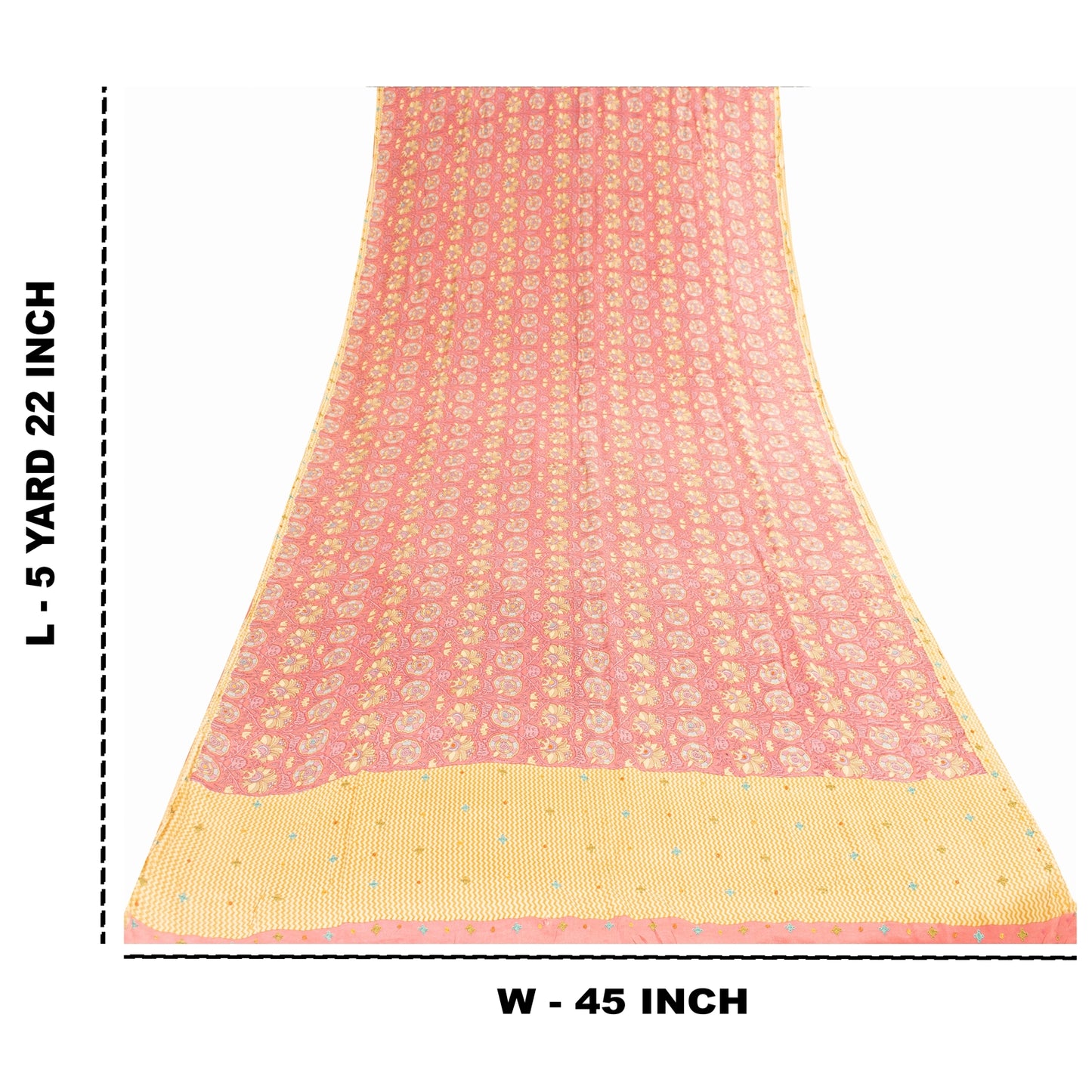 Sanskriti Vintage Sarees Pink Pure Crepe Print Embroidery Sari 5+yd Craft Fabric