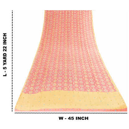 Sanskriti Vintage Sarees Pink Pure Crepe Print Embroidery Sari 5+yd Craft Fabric