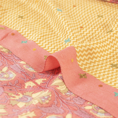 Sanskriti Vintage Sarees Pink Pure Crepe Print Embroidery Sari 5+yd Craft Fabric