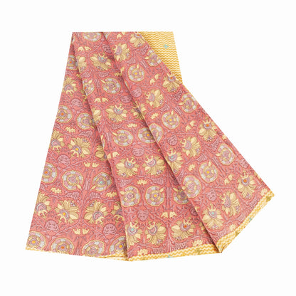Sanskriti Vintage Sarees Pink Pure Crepe Print Embroidery Sari 5+yd Craft Fabric