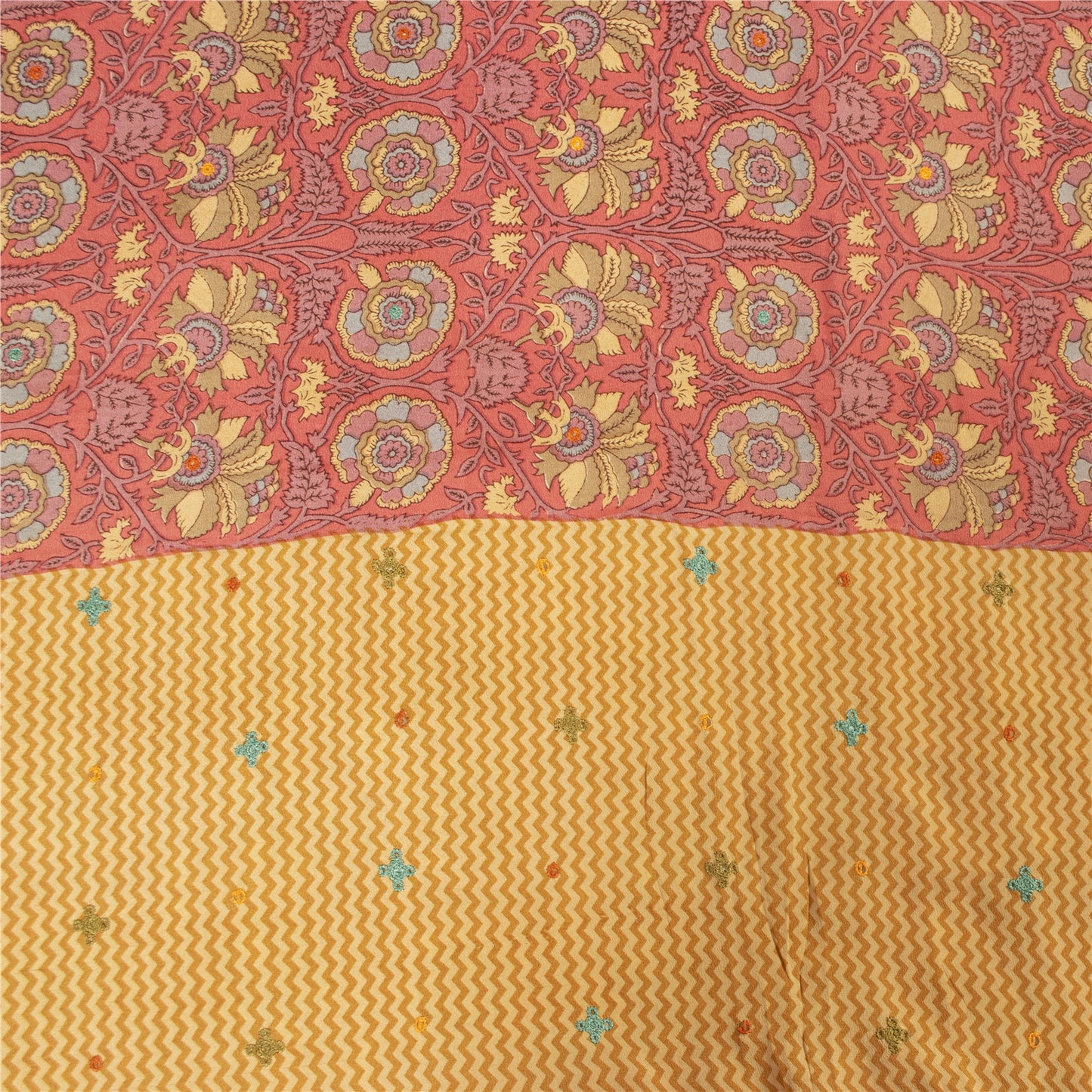 Sanskriti Vintage Sarees Pink Pure Crepe Print Embroidery Sari 5+yd Craft Fabric