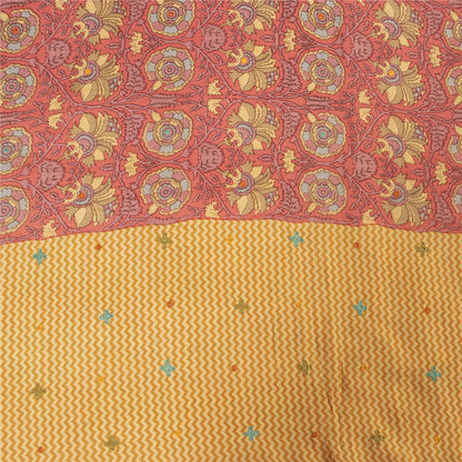 Sanskriti Vintage Sarees Pink Pure Crepe Print Embroidery Sari 5+yd Craft Fabric