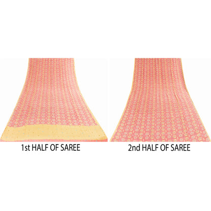 Sanskriti Vintage Sarees Pink Pure Crepe Print Embroidery Sari 5+yd Craft Fabric