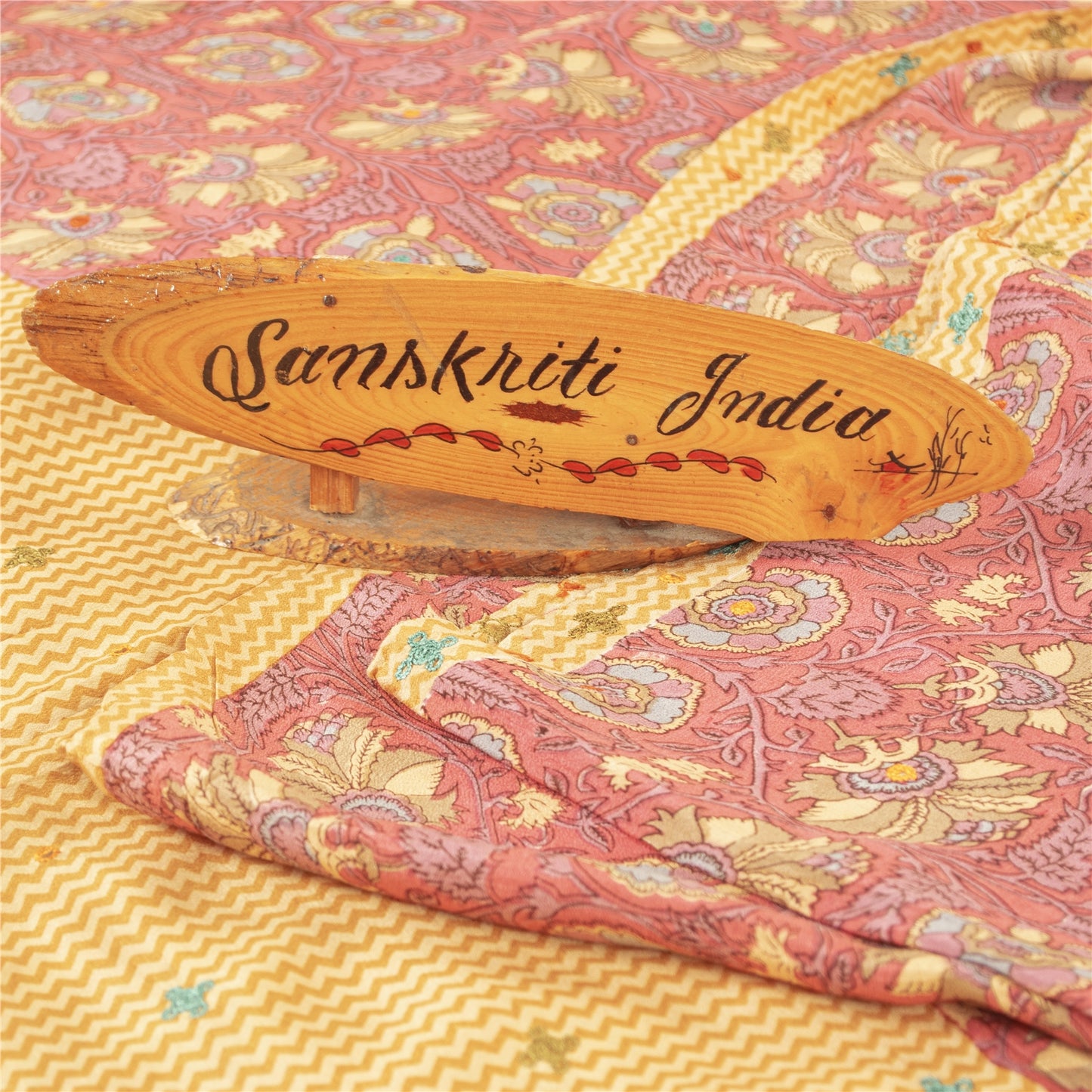 Sanskriti Vintage Sarees Pink Pure Crepe Print Embroidery Sari 5+yd Craft Fabric
