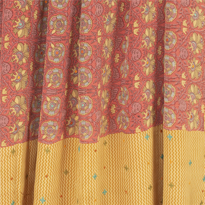 Sanskriti Vintage Sarees Pink Pure Crepe Print Embroidery Sari 5+yd Craft Fabric