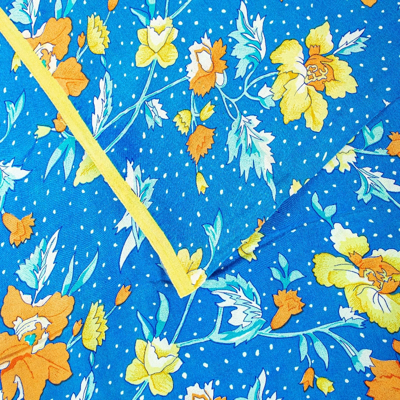 Sanskriti Vintage Sarees Blue Pure Crepe Silk Printed Sari 5+yd Craft Fabric